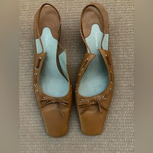 Sigerson Morrison Tan Leather Kitten Heel Slingbacks Size 8.5
